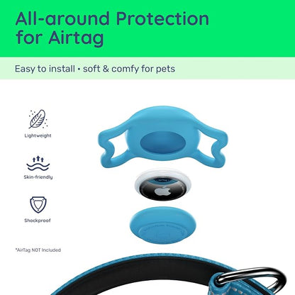 Airtag Dog Collar, Reflective Ultra-Durable Nylon Padded with QR Code Buckle & IP68 Waterproof Air Tag Holder Compatible for Apple AirTag, Comfortable for Small Medium Large Dogs(Blue,S)