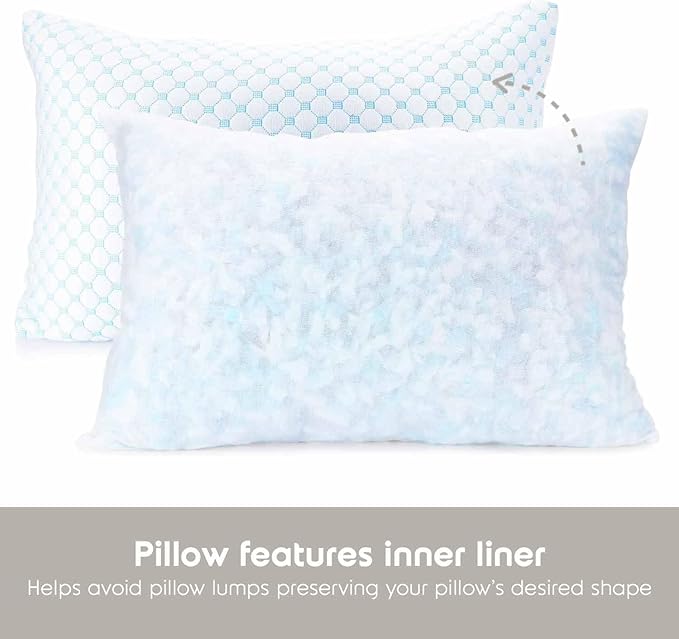 Nestl Cooling Pillow for Sleeping 2 Pack, Luxury Shredded Memory Foam Pillows Kids Size Set of 2, Adjustable Cold Gel Pillows for Hot Sleepers Supportive Kids Pillow for Side Back Stomach Sleepers