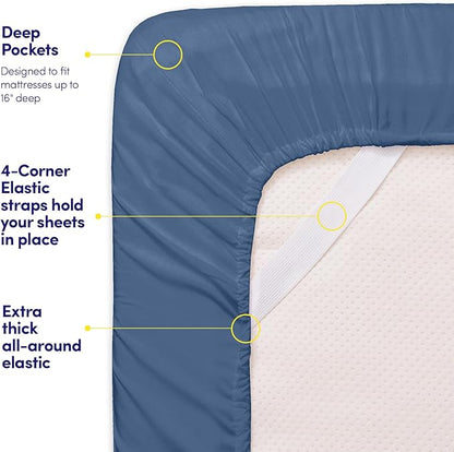 1500 Supreme Collection Queen Sheet Sets Denim Blue - Luxury Hotel Bed Sheets and Pillowcase Set for Queen Mattress - Extra Soft, Elastic Corner Straps, Deep Pocket Sheets, Queen Denim Blue