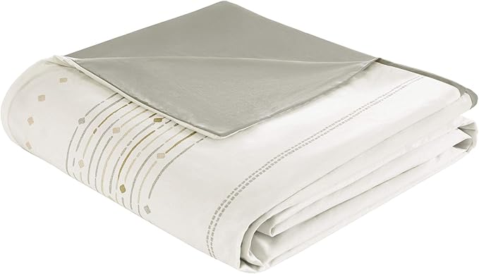 INK+IVY Nea 100% Cotton Duvet Set Mid Century Modern Design, All Season Comforter Cover Bedding Set, Matching Shams, Full/Queen, Stripes Teasel Ivory 3 Piece