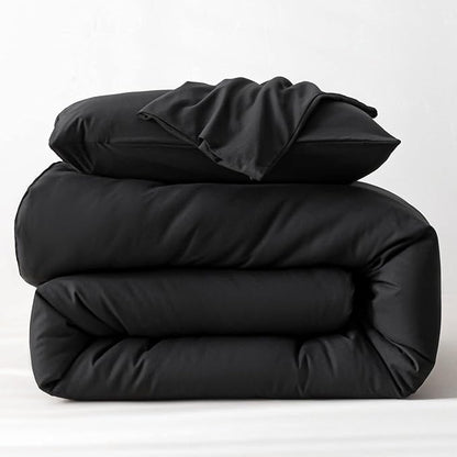 SDIII 3PCS Black Twin Comforter Set with 2 Pillowcases, Brushed Microfiber Black Comforter Twin Lightweight, All Season Soft Bedding Hotel Luxury