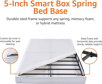 Amazon Basics Smart Box Spring Bed Base, 5-Inch Height Mattress Foundation, Tool-Free Easy Assembly, Metal Support, Full, 74" x 53"