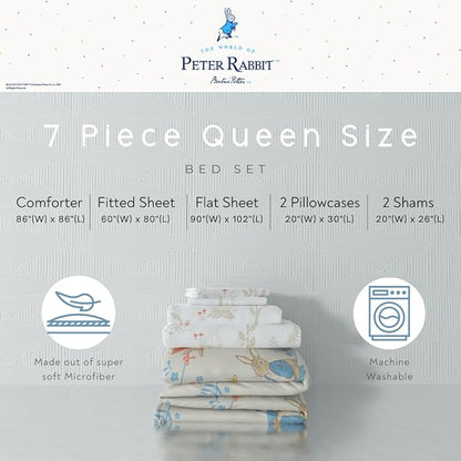 Peter Rabbit Easter Kids Bedding Super Soft & Cozy Reverisble Microfiber Comforter and Sheet Set with Sham, 7 Piece Queen Size, (Officially Licensed Product) by Franco