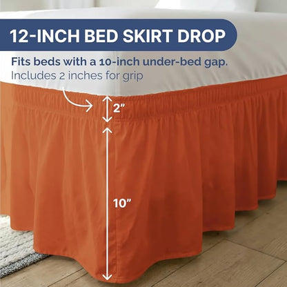Wrap Around Dust Ruffle Bed Skirt - Terracotta - for King Size Beds w/ 12 Inch Drop - Easy Fit Elastic Strap - Adjustable Pleated Bedskirt w/Brushed Fabric - Wrinkle Free, Women, Men, Kids & Teens