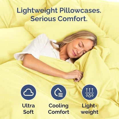 Queen Pillow Cases Set of 4 - Ultra Soft Hotel Quality Pillowcase Covers - Comfy, Cozy & Wrinkle Free - Shrinkage, Stain and Fade Resistant - Machine Washable Pillow Protectors - 4 Piece Set - Yellow