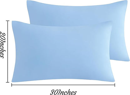 NTBAY Queen Pillow Cases Set of 2, 2 Pack Brushed Microfiber 20x30 Pillow Cases, Soft, Wrinkle, Fade, Stain Resistant Sky Blue Pillow Cases with Envelope Closure, 20x30 Inches, Sky Blue