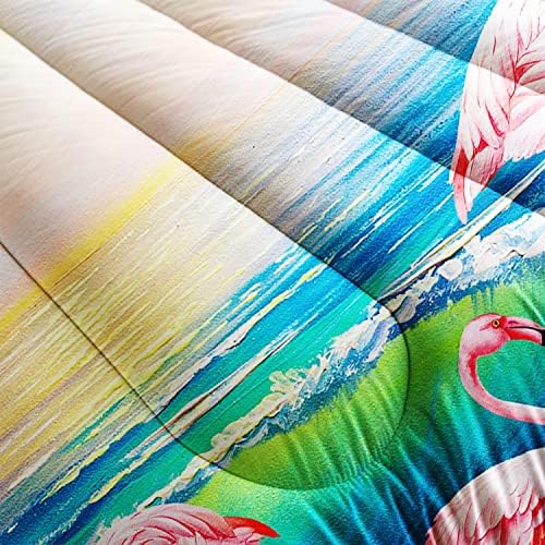 HOSIMA Flamingos Comforter Queen Size,Pink Wild Flamingo Bedding Tropical Beach Room Decor,Seaside Home Decor Hawaiian Vacation Style Bedding for Girls Kids with 2 Pillow Cases.