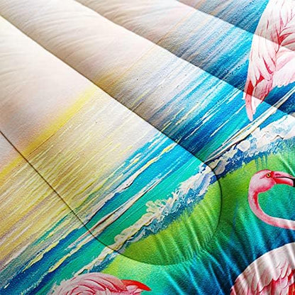 HOSIMA Flamingos Comforter Queen Size,Pink Wild Flamingo Bedding Tropical Beach Room Decor,Seaside Home Decor Hawaiian Vacation Style Bedding for Girls Kids with 2 Pillow Cases.