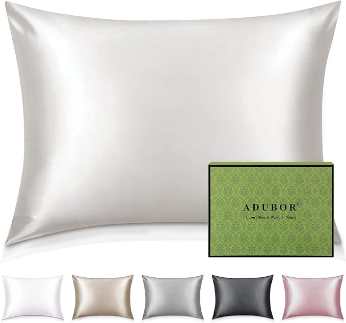 Adubor 100% Silk Pillowcase - Mulberry Silk Pillow Cases, 22 Momme 6A Grade Fibers, Silk Pillow Case for Hair and Skin Health, with Hidden Zipper (Standard 20''×26'', Lvory White, 1PC)
