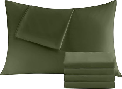 Pillowcases King 4 Pack, 20x36 Pillow Cases with Envelope Closure, Soft Plain Brushed Microfiber Covers Breathable Wrinkle-Resistant, Olive Green