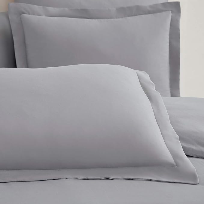Mellanni Duvet Cover Set - 5 PC Iconic Collection Bedding Set - Hotel Luxury, Extra Soft & Cooling - Microfiber - Button Closure and Corner Ties (Oversized King, Light Gray)