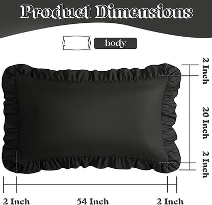 KKJIAF Ruffle Body Pillow Cases Set of 1, Ruffled Pillow Covers with Envelope Closure, Body Pillowcases Size of 20" x 54", Ruffled Long Pillow Shams, Black