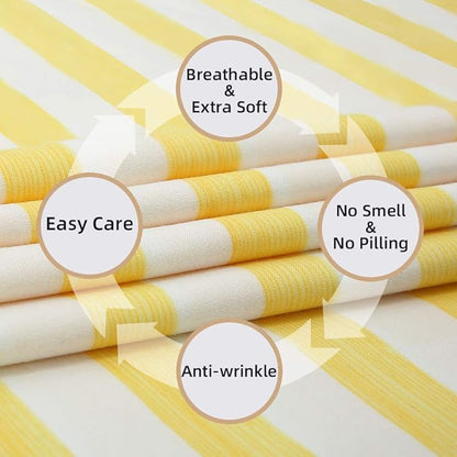 Best Season 4 Piece Stripe Microfiber Stripe Sheet Set - Super Soft Luxury Hotel Deep Pocket, Fade & Wrinkle Resistant Bedding Set (Bright Yellow,Queen Size)