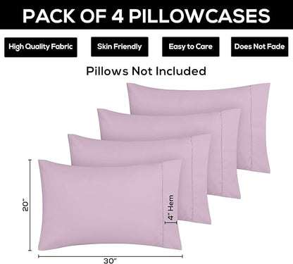 Utopia Bedding Standard Pillow Cases - 4 Pack - Envelope Closure - Soft Brushed Microfiber Fabric - Shrinkage and Fade Resistant Pillow Covers Standard Size 20 X 26 Inches (Standard, Lavender)