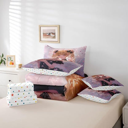 Erosebridal Bow Girls Bedding Set Pink Kawaii Cartoon Anime Kids Twin Comforter Set 7 Piece,Romantic Aesthetic Princess Bed in A Bag Japanese Style Girl Bed Set