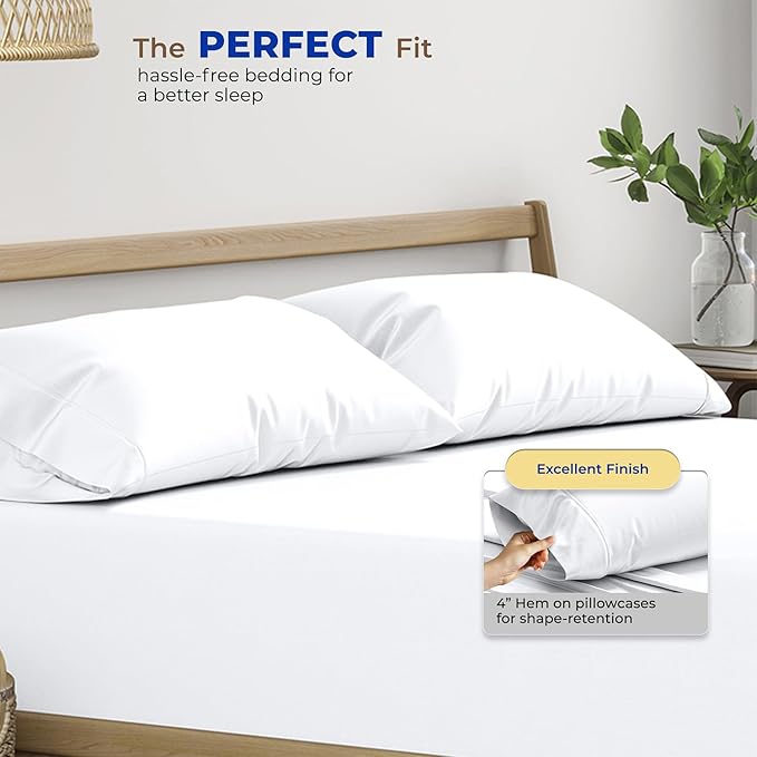 Thread Spread 100% Egyptian Cotton King Size Pillow Cases Set of 2 - Luxury 600 Series Bliss Collection Pillow Cases King Size (White), Soft Cooling Hotel Cotton Pillowcases, Sateen Finish