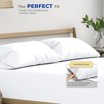 Thread Spread 100% Egyptian Cotton King Size Pillow Cases Set of 2 - Luxury 600 Series Bliss Collection Pillow Cases King Size (White), Soft Cooling Hotel Cotton Pillowcases, Sateen Finish
