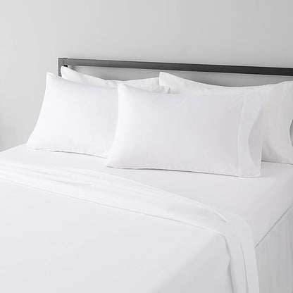 Basics Lightweight Super Soft Breathable Wrinkle-Resistant Microfiber 4-Piece Bed Sheet Set with 14-Inch Deep Pockets, Queen, Bright White, Solid