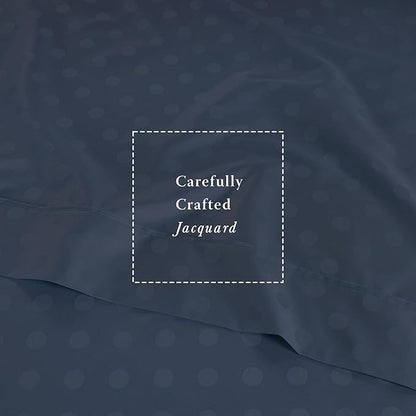 Threadmill Cotton Full Size Sheet Set | 100% Cotton Sheets for Full Size Bed | Damask Jacquard Full Bed Sheets Set with 16” Deep Pocket | Soft Sateen Weave 4-Piece Cooling Bedding Set | Folkstone Blue