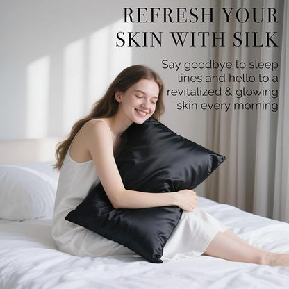 Ravmix Silk Pillowcases 2 Pack for Hair and Skin with Hidden Zipper, Both Sides 21Momme Mulberry Silk Pillow Cases Set of 2, Queen Size 20×30inches, Black