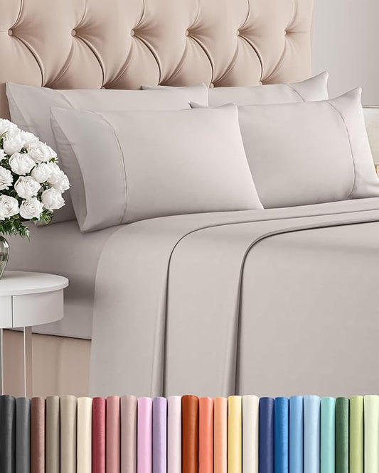 Cal King 6 Piece Sheet Set - Comfy Breathable & Cooling - Soft Hotel Luxury Bedding Set with 8-16 Inch Deep Pockets - 1 Flat & 1 Fitted Sheet & 4 Pillowcases - Wrinkle Free & Easy Care - Light Grey