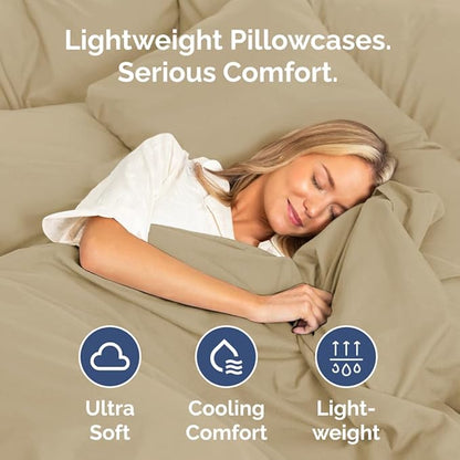 King Standard Pillow Cases Set of 4 - Soft Hotel Quality Pillowcase Covers - Comfy Bedding for Women, Men, Kids & Teens - Machine Washable Pillow Protectors - 4 Piece Set - King Standard Size Beige