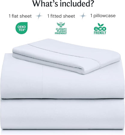 LuxClub 3 PC Twin Sheet Set, Deep Pockets Wrinkle Free Cooling Bed Sheets Hotel Bedding for Women, Men, Kids & Teens, Includes 1 Fitted Sheet, 1 Flat Sheet and 1 Pillowcase-Silky Soft Baby Blue