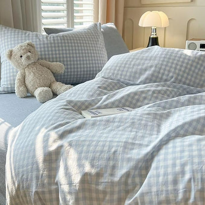 Nayoroom Blue Gingham Comforter Set Twin Size Plaid Checkered Comforter Kids Boys 2 Pcs Soft Lightweight Grid Farmhouse Dorm Bedding Set for All Seasons (1 Comforter, 1 Pillowcase)