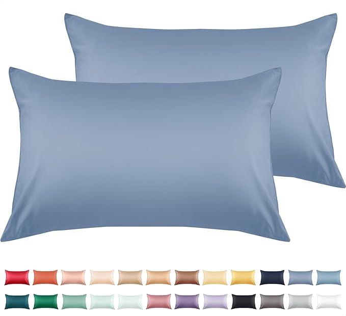 Warmstar Cotton Pillow Cases Standard Size Set of 2, 600 Thread Count Pillowcases 20x26 Inches, Soft Long Staple Cotton Pillowcases Breathable with Envelope Closure,Denim Blue