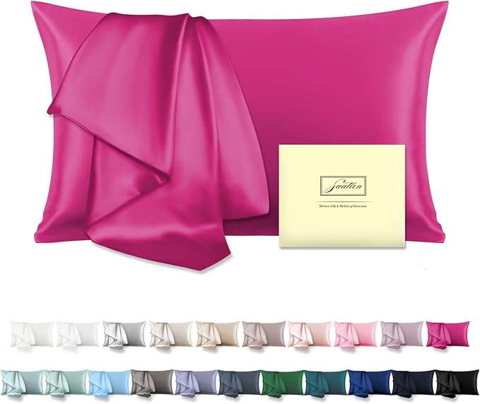Natural Mulberry Silk Pillowcase for Hair and Skin Queen Size 20"X30" Pillow Case with Hidden Zipper Soft Breathable Smooth Cooling Silk Pillow Covers for Sleeping (Hot Pink,Queen,1Pcs)