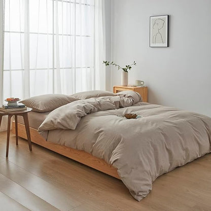 FACE TWO FACE Bedding Duvet Cover Set100% Washed Cotton Duvet Cover Linen Like Textured Breathable Durable Soft Comfy (King, Khaki)