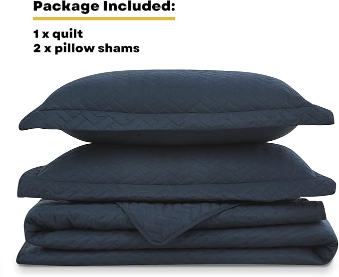 Maple&Stone Quilt Set Twin/Twin XL, Lightweight Navy Bedspread Ultrasonic Chevron Pattern Light Coverlet for All Season Comforter Bedding Decor - 2 Piece Twin Extra Long Bed Cover Sets