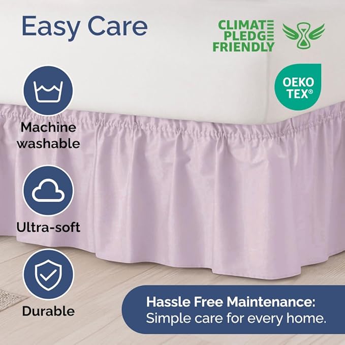 Wrap Around Dust Ruffle Bed Skirt - Light Lavender - Twin/Twin XL Size Beds w/ 12 Inch Drop - Easy Fit Elastic - Adjustable Pleated Bedskirt w/Brushed Fabric Wrinkle Free, Women, Men, Kids & Teens