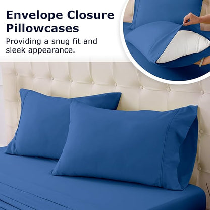 Full Size Bed Sheet Set - 4 Piece Soft Microfiber Sheets with Deep Pockets, Cooling Technology, and Wrinkle-Free Pillowcase. Hotel-Quality, Durable Bedding, Prussian Blue