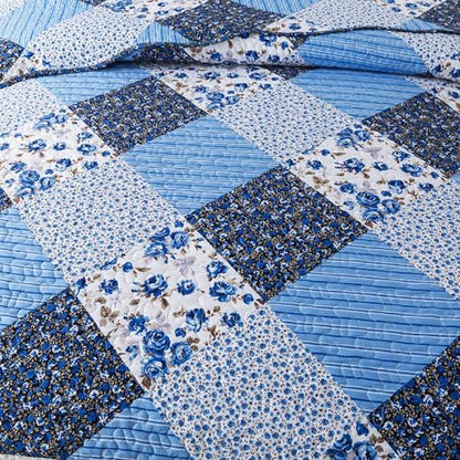HoneiLife Quilt Set King Size - 3 Piece Microfiber Quilts Reversible Bedspreads Patchwork Coverlets Floral Bedding Set All Season Quilts with Blue and White Porcelain Pattern