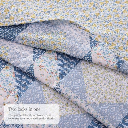 Twin/Twin XL Quilt Set-2 Pieces Soft Bedding Floral Patchwork Coverlet