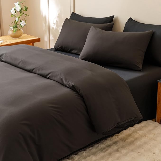 Houseri Dark Brown Comforter Set Queen 3 Piece Dark Chocolate Bedding Queen Size Lightweight Black Coffee Bed Set Soft Comfy Quilt Blanket Queen
