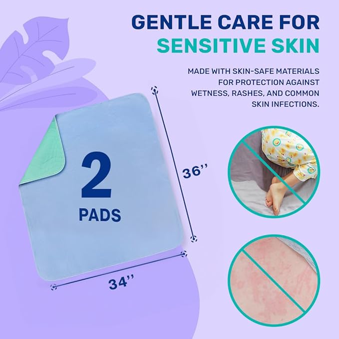 Hearth & Harbor Incontinence Bed Pads Washable Waterproof 34”x36”, Washable Pee Pads for Adults, Elderly, Kids & Pets, Heavy Absorbency Pads for Beds for Incontinence Adults, 2 Pack Reusable Underpads