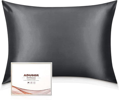 Adubor 100% Silk Pillowcase - Mulberry Silk Pillow Cases, 22 Momme 6A Grade Fibers, Silk Pillow Case for Hair and Skin Health, with Hidden Zipper (Queen 20''x30'', Space Gray, 1PC)