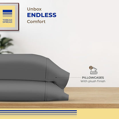 Thread Spread 100% Egyptian Cotton Pillow Cases Queen Size Set of 2 - Luxury 600 Series Bliss Collection Queen Pillow Cases (Dark Grey), Soft Cooling Hotel Cotton Pillowcases, Sateen Finish