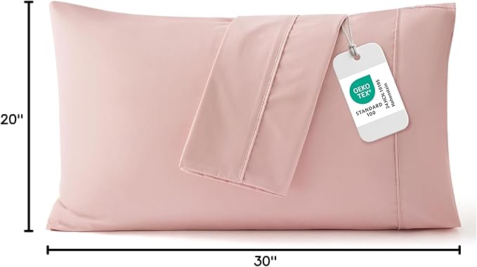 Bedsure Queen Pillow Cases Set of 2 - Blush Pink Brushed Microfiber Pillowcase 2 Pack, Super Soft and Cozy Pillow Case Covers with Envelope Closure for Kids, Wrinkle, Fade Resistant, 20x30 Inches