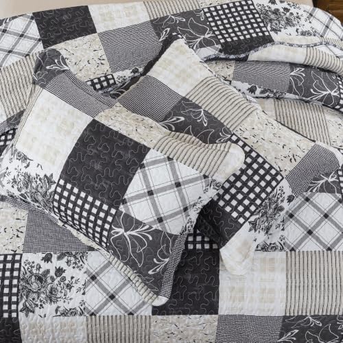HoneiLife Quilt Sets Queen Size - Lightweight Quilts 3-Piece, Microfiber Bedspreads for King Bed Use, Checkered Coverlets Vintage Bed Cover Queen Quilt Bedding Set All Season Use