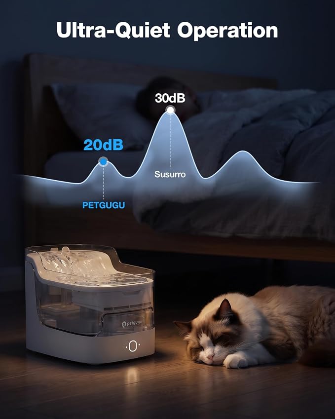 PETGUGU AI Cat Water Fountain with Smart App,8-Layer Filtration,Wireless Ultra Quiet Pump,Pet Health Manager,2.4G WiFi Automatic Water Dispenser for Cats Dogs Pet Water Fountain Easy to Clean