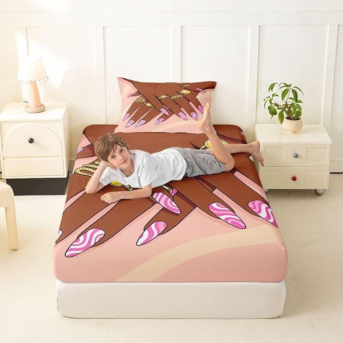 Erosebridal Romantic Makeup Themed Fitted Sheet Twin Size for Girls Fashion Girlish Bedding Set Black Girls Bed Sheets for Kids Teens Adult Women Bedroom Afro Vogue Princess Magical Sheets