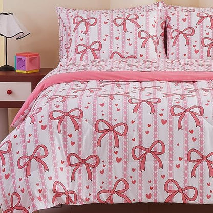 Viviland Kids Twin Bedding Sets, Girls Comforter, Bowknot