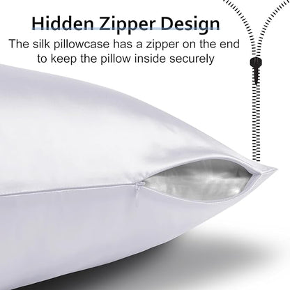 Ravmix 100% Silk Pillow Cases with Zipper, 21 Momme Mulberry Silk Pillowcase for Hair Skin Health, Soft Smooth Breathable Cool Pillow Cover for Beauty Sleep(Standard 20"x26", Pure White) 1PC