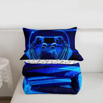 Feelyou Gamer Bedding Set Kids Video Game Gamepad Comforter Set for Boys Teens Gaming Headset Comforter Breathable Blue Game Controller Duvet Set Room Decor Quilt Set Twin Size