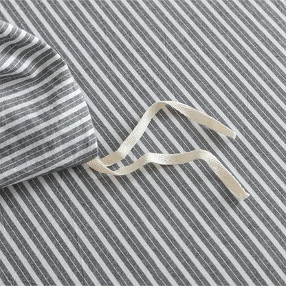 JIYUAN Twin Washed Cotton Duvet Cover Set, 2-Piece, Linen-Like Pinstripe