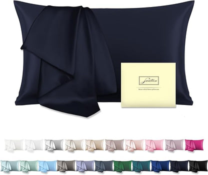 Mulberry Silk Pillowcase for Hair and Skin Pillow Case with Hidden Zipper Soft Breathable Smooth Cooling Silk Pillow Covers for Sleeping (Navy Blue, King,1Pcs)