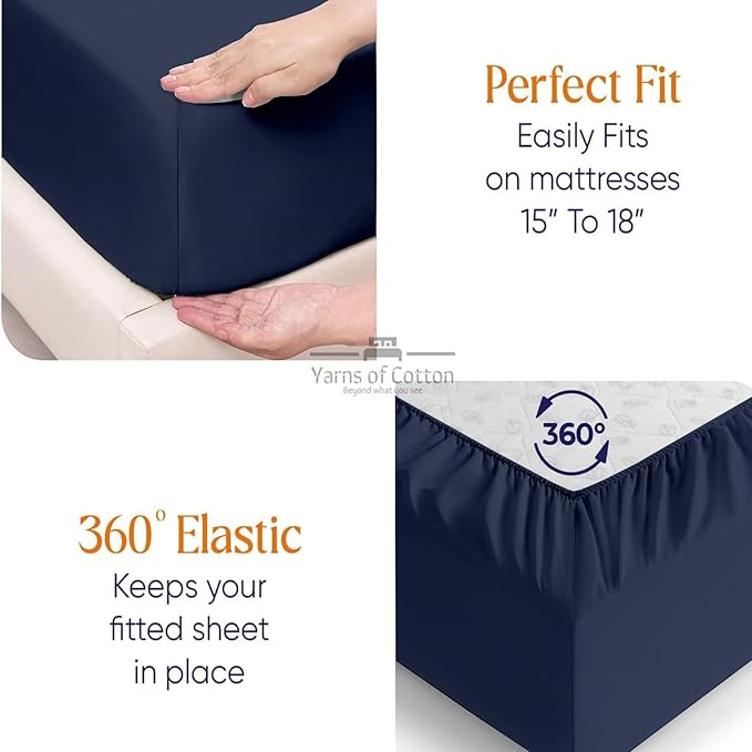 Split Head Flex 2 Qty Fitted Sheet for Adjustable Bed, King 28" Split Down from The Top, 100% Egyptian Cotton 600 Thread Count, 18" Deep Pocket, Super Soft Wrinkle Free, Navy